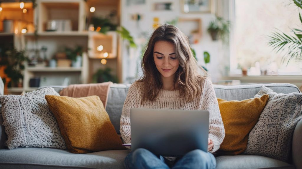 woman on a sofa with computer