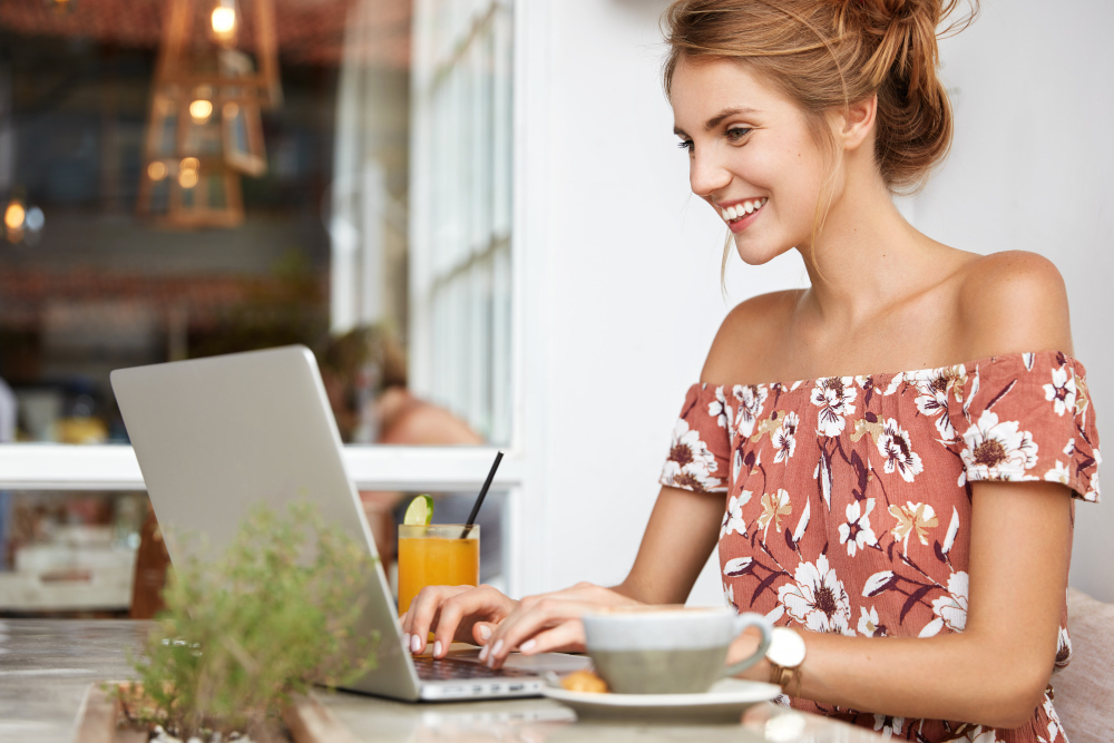 woman on a computer