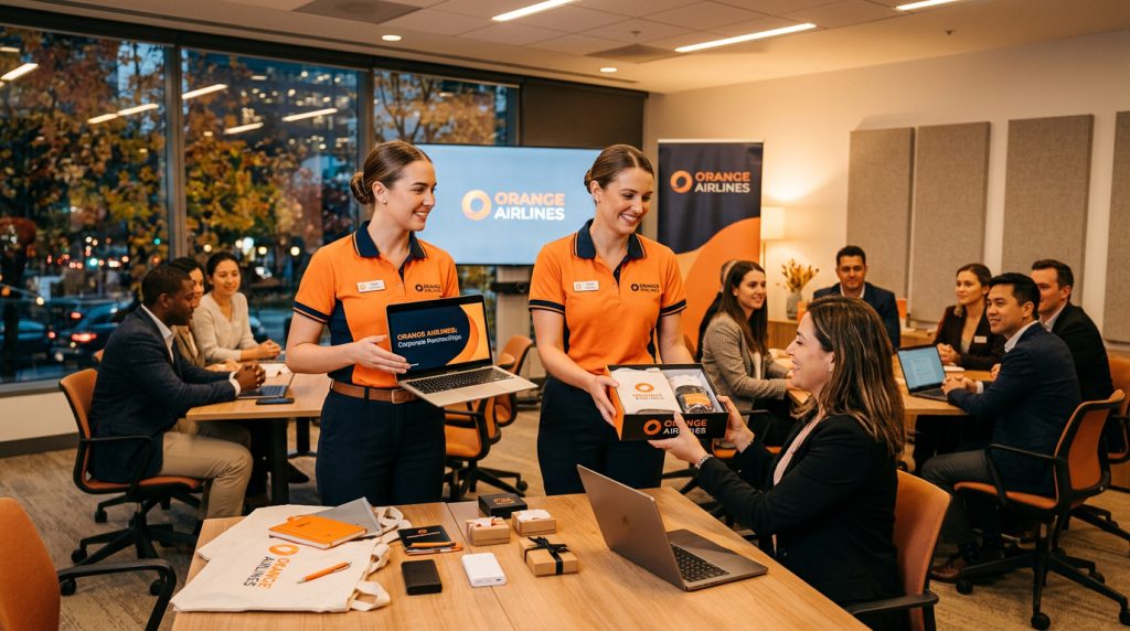 conference hostesses giving out gifts