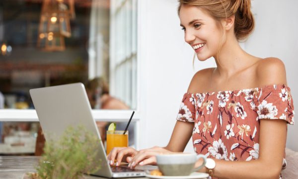 woman on a computer